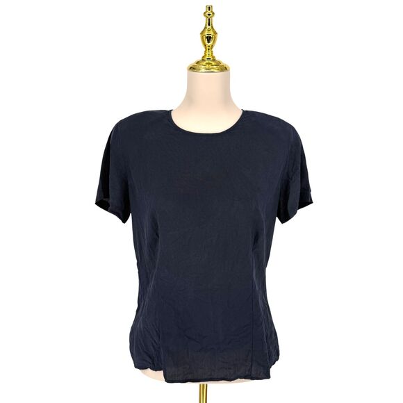 VTG Evan-Picone Silk Blouse Top Size 8 Blue Round Neck Button Shoulder Pads Boxy - Picture 2 of 12